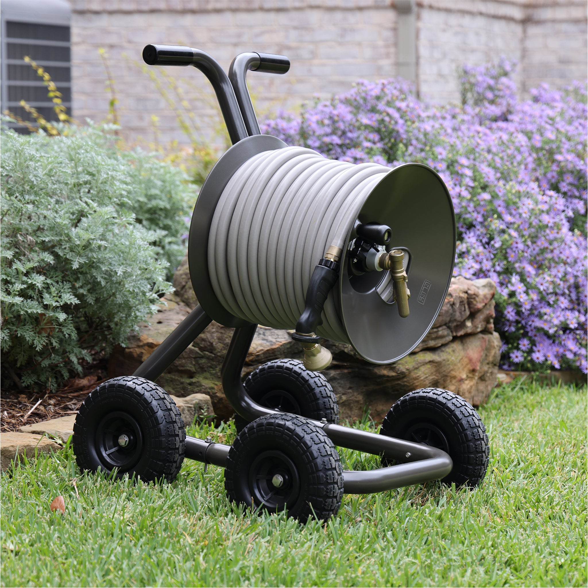  ELEY Hose Reel Cart with Wheels & Quad Wheel Kit – Portable  Heavy Duty Hose Reel and Garden Hose Holder w/Additional 2 Wheel Kit for  Conversion to 4-Wheel Hose Reel Cart 
